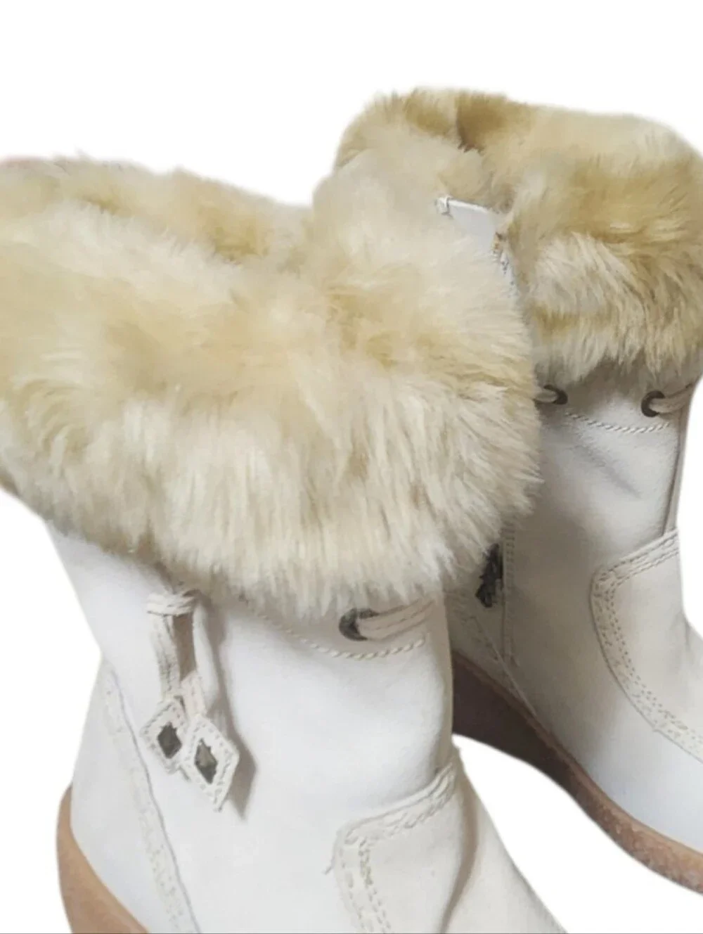 NEW Vtg Brilliant Suede Faux Fur Apres-Ski Boots 8.5 Ivory Polartec Thermolite